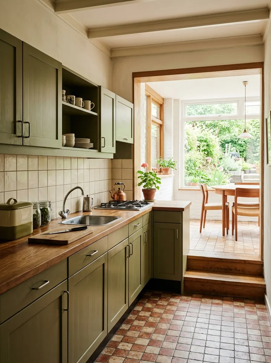 Keuken in een jarenzestig woning met een lichtere aanbouw