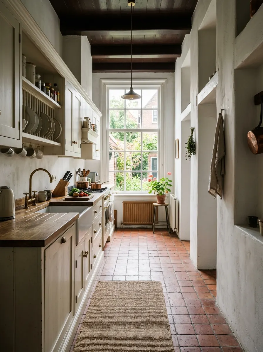 Diepe keuken in een vooroorlogse woning met dikke muren