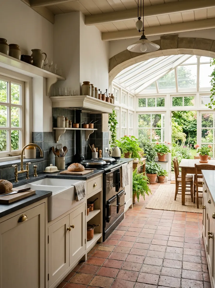 Keuken in een jarendertigwoning met een serre-aanbouw