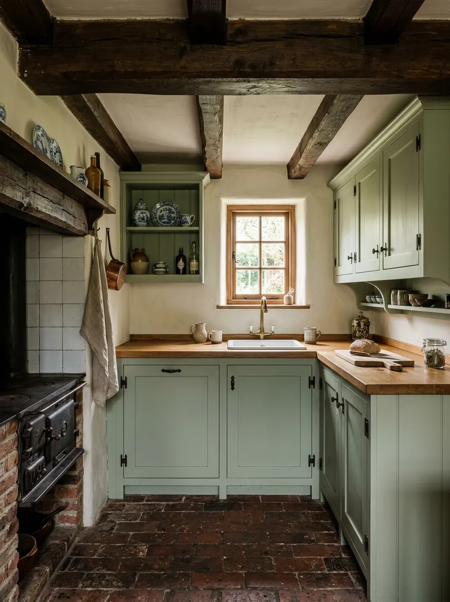 Keuken in een klein historisch pand met lage balken