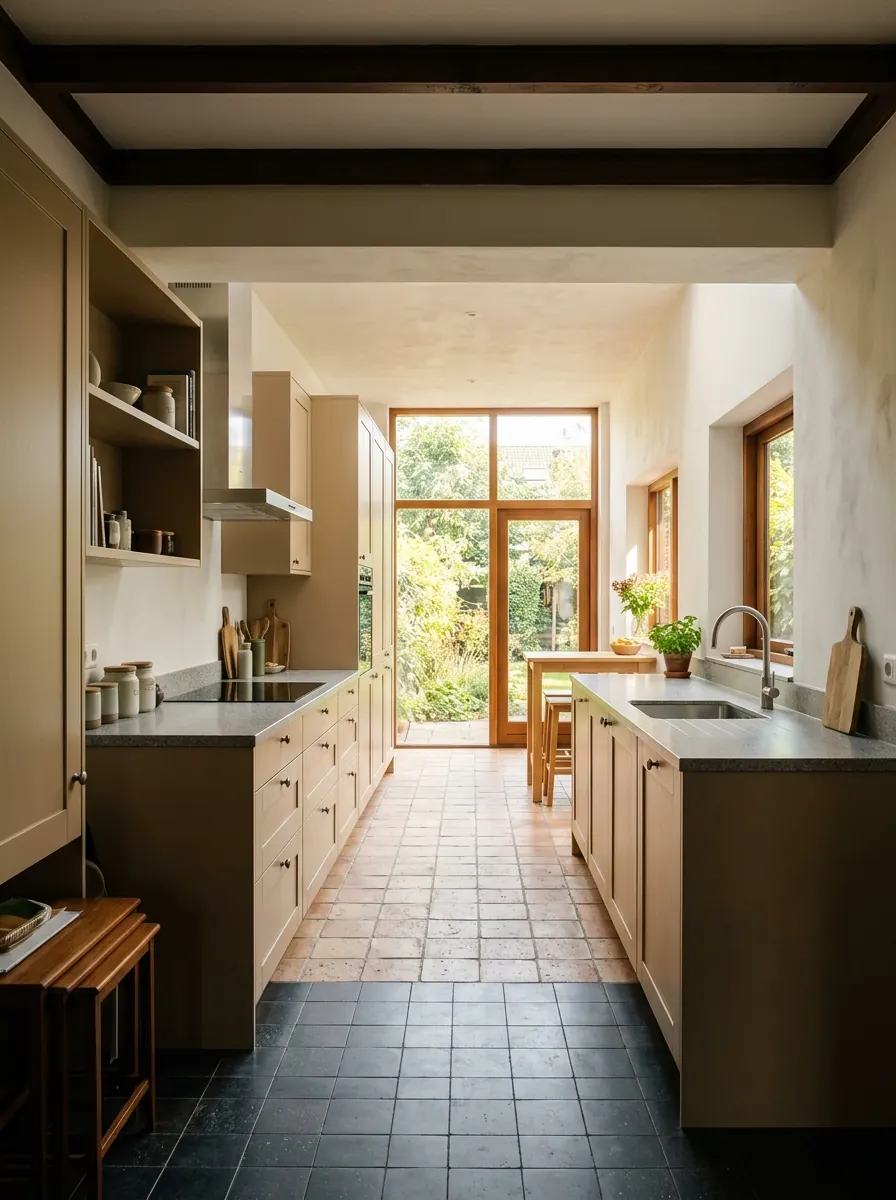Keuken in een jarenzestig doorzonwoning met aanbouw